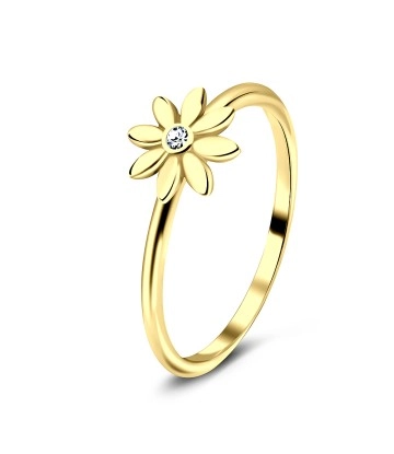 Flower Gold Plated Silver Ring with CZ Stone NSR-3234-GP